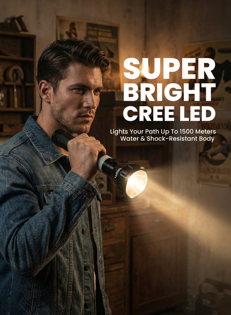 Team Rechargeable LED Flashlight – Super Bright CREE LED Torch, 1500m Long Range, Water & Shock Resistant, Corrosion‑Proof Body, NI‑CD Battery, Heavy‑Duty Outdoor Emergency Searchlight - Image 2